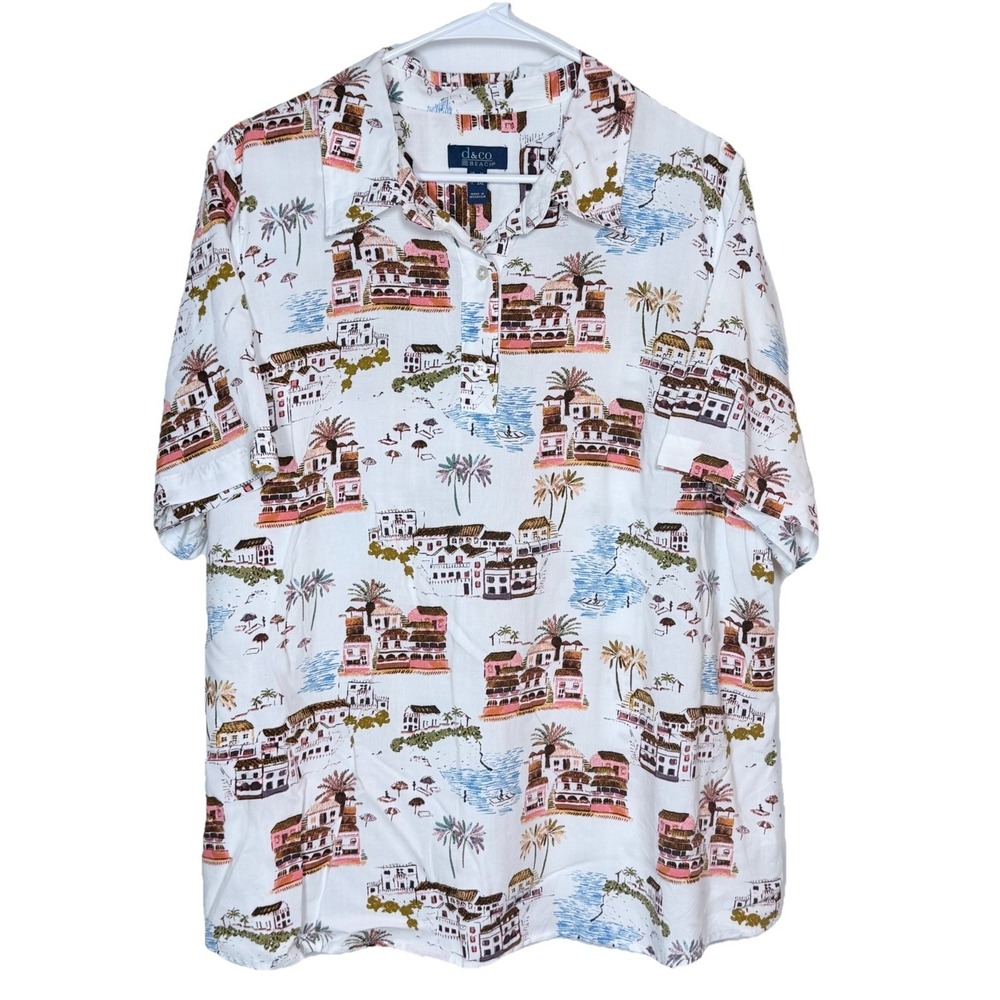 d&co Beach Womens‎ 2XL European Summer Coastal Village Blouse Vacation Top